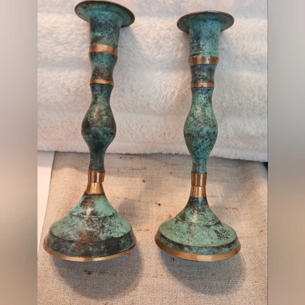 Beautiful Vintage Brass Patina Candlesticks